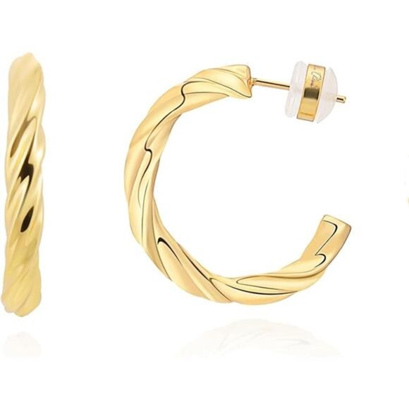 ✨ 14K Gold-Plated Dome Hoop Earrings | Thick Huggie Hoops - Picture 2 of 3